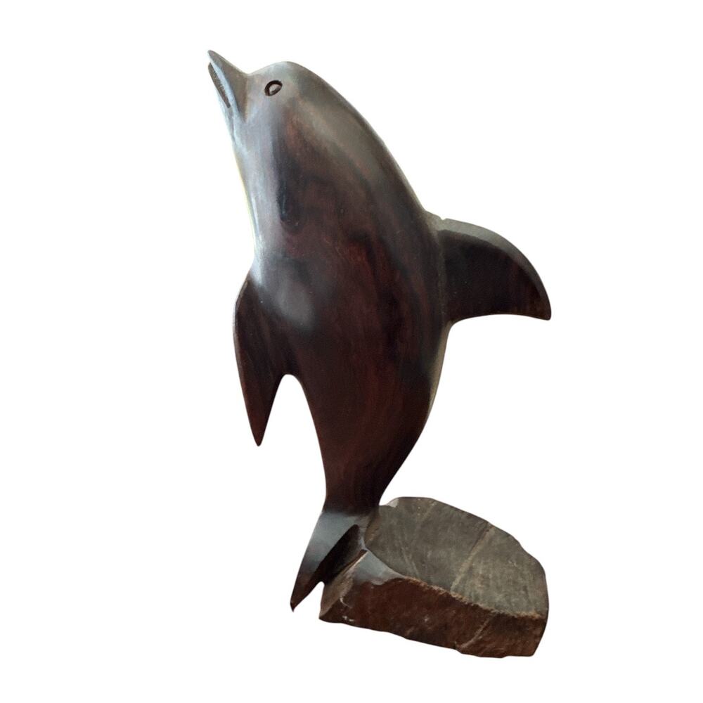 Vintage Hand Carved Ironwood Standing Dolphin on Base